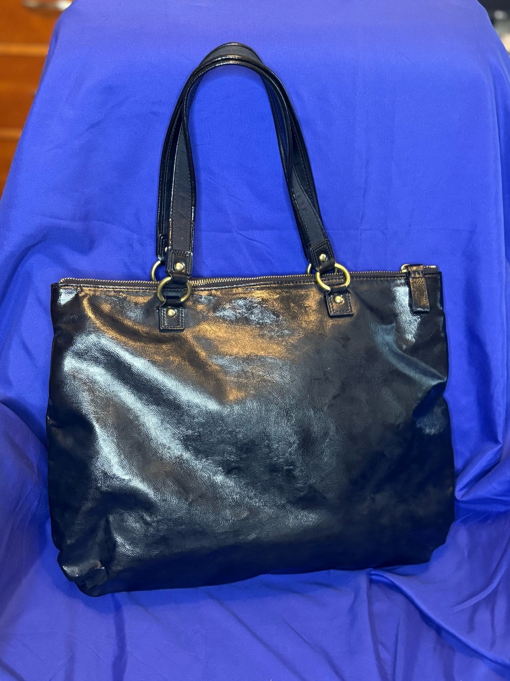 Coach Poppy Black Leather Tote - Picture 2 of 4